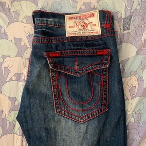 True Religion Billy Super T Red Stitching Blue Mens Jeans Size 42 x 34